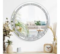 Lzuso Mirrors for Wall Crystal Crush Diamond Mirror for Wall Round Decor Frameless Silver Wall Mirror Bling And Stylish for Hallway Bathroom Bedroom Living Room 60x60cm