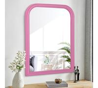 Lzuso Rectangle Bathroom Mirror Wall Mirrors Hanging Farmhouse Wooden Frame Bathroom Vanity Framed High Definition Rustic 26x18 inch Pink Mirrors for Bedroom Entryway