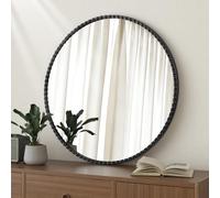 Lzuso Wall Hanging Mirror with Round Metal Framed Black Beaded Circle Mirrors for Bedroom Bathroom Living Room Home Entryway Decorative 70x70cm
