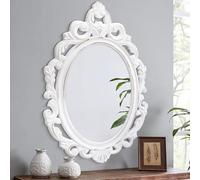 Lzuso Wall Mirror Oval Baroque Style Vintage Mirrors for Wall Wooden Hanging Arendahl Traditional Decorative for Bathroom Bedroom Living Room Entryway decor 60x40cm White
