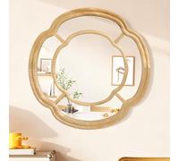 Lzuso Wall Mounted Mirror, Wooden Round Framed Mirror Irregular Wavy Hanging Decorative Mirrors for Living Room Bedroom and Entryway Home 50x50 cm Decor