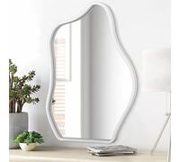 Lzuso White Hanging Mirrors for Wall Asymmetrical Irregular Wood Frame Mirrors Modern Unique Shaped for Bedroom Living Room Bathroom Vanity Entryway Hallway Decorative