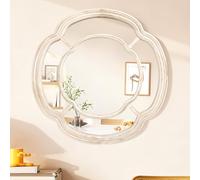 Lzuso White Irregular Mirror, Wall Mounted Wavy Circle Mirror Wood Frame Round Hanging Decorative Mirros for Entryway Living Room Vanity and Bedroom, 50x50 cm Home Decor