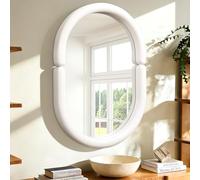 Lzuso White Wall Mirror, Oval Wooden Framed Mirror Modern Artistic Decorative Mirrors for Living Room Bedroom and Entryway, 65x45 cm Home Deco