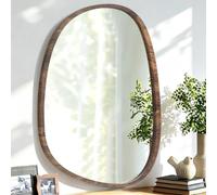 Lzuso Wood Frame Hanging Wall Mirror Asymmetrical Irregular Oval Mirrors for Wall Unique Shape Decorative Artistic Mirror for Entryway Bedroom Living Room Bathroom White