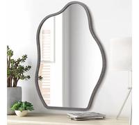 Lzuso Wood Frame Mirror Asymmetrical Irregular Mirrors Unique Shape Modern Wall Mounted Vanity Artistic Mirrors Decorative for Living Room Bedroom Bathroom Entryway Hallway Small 14"x10"
