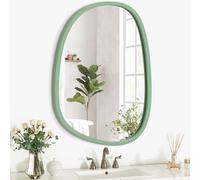 Lzuso Wooden Framed Irregular Mirror for Wall Modern Artistic Asymmetrical Mirror Unique Shape Oval Hanging Wall Mirror Decor Bathroom Vanity Bedroom Living Room Entryway Hallway Small