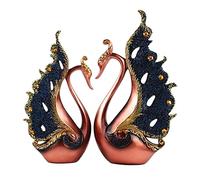 LZVMLNQI 2 Pieces Swan Couple Statue Figurines Resin Ornaments Home Decor Pink Black, 29.5x30cm