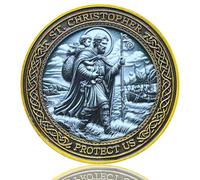 LZWIN St. Christopher Travel Prayer Coin - 1.57 Inch Zinc Alloy Medallion for Traveler’s Protection - Inspirational Gift for Faith and Guidance