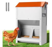 LZWUNYXE 20Lbs Chicken Automatic Feeder Large Chicken Feeders No Waste for Outdoors Metal Poultry Feeder Trough Dispenser with Lid and Visual Window for Chicken Poultry Turkey Duck