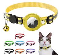 LZXLXS Airtag Cat Collar Reflective Adjustable Cat GPS Tracker Collar with Safety Buckle and Bell, Yellow