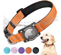 LZXLXS AirTag Dog Collar, IPX8 Waterproof Air Tag Dog Collar Holder, Luminous, Reflective, Durable, Comfortable Padded GPS Collars for Small Medium Large Dogs, Orange, M
