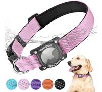 LZXLXS AirTag Dog Collar, IPX8 Waterproof Air Tag Dog Collar Holder, Luminous, Reflective, Durable, Comfortable Padded GPS Collars for Small Medium Large Dogs, Pink, S