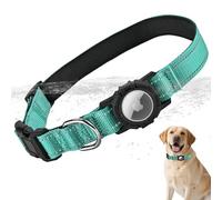 LZXLXS Airtag Dog Collar with Waterproof Air Tag Holder, Integrated Reflective Pet Collar with Soft Padding, Adjustable Nylon Collar for Small Medium Large Dogs, Green,L (16.1"-23.6")