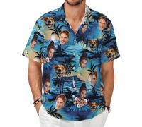 LZXSXZ Custom Hawaiian Shirt with Face, Personalized Funny Button Down Hawaiian Shirts with Face for Men Boyfriend Husband Father Beach Gifts