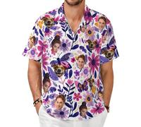 LZXSXZ Custom Hawaiian Shirt with Face, Personalized Funny Button Down Hawaiian Shirts with Face for Men Boyfriend Husband Father Beach Gifts