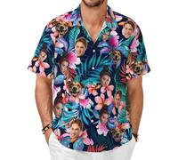 LZXSXZ Custom Hawaiian Shirt with Face, Personalized Funny Button Down Hawaiian Shirts with Face for Men Boyfriend Husband Father Beach Gifts