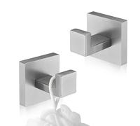LZYDKH 2 Pcs Square Bathroom Towel Hook, Stainless Steel Coat Hooks Wall Mounted Towel Hooks for Bathrooms Heavy Duty Self Adhesive for Bathroom Kitchen Hotel (Silver)