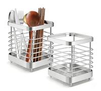 LZYDKH Utensil Holder, 2 PCS Anti-Rust Cutlery Storage Rack Cutlery Holder Drainer Stainless Steel Sink Cutlery Drainer Utensil for Knives, Forks and Spoons