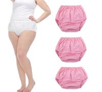 LZYKNIK 3Pack Waterproof Incontinence Pants, Adult Leakproof Underwear, Incontinence Pull-On Plastic Pants, Covers Anti-Side Leakage Physiological,Pink,L