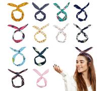 LZYMSZ 12PCS Women's Headbands,Floral Print Headwrap Twist Knot Hair Band Yoga Head Wraps Sports Elastic Turban,Vintage Printed Criss Cross Knotted for Women Girls (12-S)