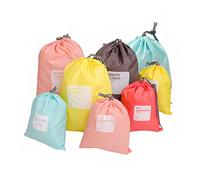 LZYMSZ 8 PCS Nylon Drawstring Bag, Waterproof Travel Storage Bags, Clothing Shoes Organiser Dirty Sack Bag for Gym Swimming Beach School Sport (8-Color)