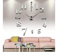 LZYMSZ Frameless Large 3D Wall Clock, Modern Mute DIY Mirror Stickers Numbers Big Watches Decals Home Office Hotel Decoration(Silver)