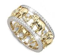 Lzz Lucky Gold Elephant 925 Sterling Silver Ring 1.5Ct White Topaz Cubic Zirconia Ring Elephant Family Immigration Ring Wedding Lady Men's Ring Size 6-10 (US code 9), US code 9, Zirconia,Gold,Silver