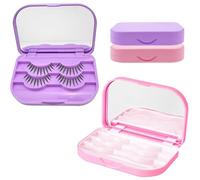 LZZEM 2PCS False Eyelash Storage Case Three Tier False Eyelash Holder Portable with Mirror Suitable for Women and Girls