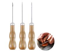 LZZEM 3 Piece Wooden Handled Awl Tailor's Awl Wooden Handled Scratching Awl, Gourd Shaped Awl for Leather Craft Sewing Shoe Repair and Crochet Perforated Leather DIY Hand Sewing Tool
