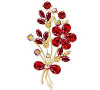 LZZEM Antique Gold Poppy Flower Brooch - Burgundy Red Crystal Rhinestone Pin for Women Elegant Floral Lapel Pin for Remembrance Day Weddings & Formal Occasions