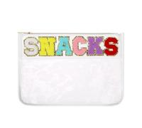 LZZEM Chenille Letter Bag Clear Makeup Organizer Bag Water-Proof Travel Snack Pouch with Glitter Patch Letters Travel Toiletry Storage Bag Multifunction PVC Cosmetic Bag for Women Girls