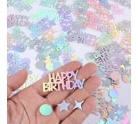 LZZEM Happy Birthday Confetti for Table 30g Glitter Birthday Table Confetti Iridescent Confetti Circle Star Letters Shape Table Scatter for DIY Arts Crafting Birthday Party Decor