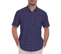 Lzzidou Fishing Shirts for Men UPF 50+ Short Sleeve Button Down Print Hawaiian Camp Shirt with Breathable Back Vent, Navy Anchor Rudder, XL