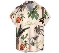 Lzzidou Men's Hawaiian Shirt Short Sleeve Button Down Beach Shirts, Apricot Pineapple, XL