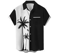 Lzzidou Men's Hawaiian Shirt Short Sleeve Button Down Beach Shirts, Black White Coconut, 3XL