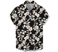 Lzzidou Men's Hawaiian Shirt Short Sleeve Button Down Beach Shirts, Black White Flower, Large