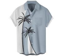 Lzzidou Men's Hawaiian Shirt Short Sleeve Button Down Beach Shirts, Grey White Tree, Large