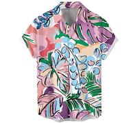 Lzzidou Men's Hawaiian Shirt Short Sleeve Button Down Beach Shirts, Purple Pink Green, Medium
