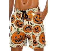 Lzzidou Men's Swim Trunks 9 Inch Inseam Bathing Suit Hawaiian Swimsuits Mesh Lining Beach Shorts with Pockets, Halloween-apricot, X-Large