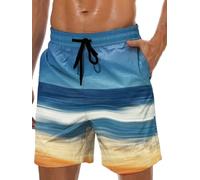 Lzzidou Men's Swim Trunks 9 Inch Inseam Bathing Suit Hawaiian Swimsuits Mesh Lining Beach Shorts with Pockets, Beach, XXL