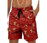 Lzzidou Men's Swim Trunks 9 Inch Inseam Bathing Suit Hawaiian Swimsuits Mesh Lining Beach Shorts with Pockets, Red-chili, X-Large