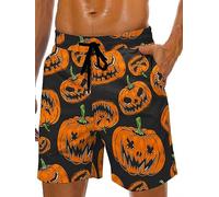 Lzzidou Men's Swim Trunks 9 Inch Inseam Bathing Suit Hawaiian Swimsuits Mesh Lining Beach Shorts with Pockets, Halloween-black, L