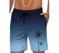 Lzzidou Men's Swim Trunks 9 Inch Inseam Bathing Suit Hawaiian Swimsuits Mesh Lining Beach Shorts with Pockets, Color Ramp-blue, M