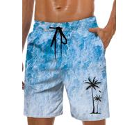 Lzzidou Men's Swim Trunks Hawaiian Bathing Mesh Lining Suit Swimsuits Beach Shorts with Pockets, Blue Wave, 3XL