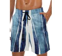 Lzzidou Men's Swim Trunks Quick Dry Hawaiian Board Shorts Lined Beach Shorts with Pockets, Blue Navy White, L