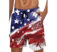 Lzzidou Men's Swim Trunks Quick Dry Hawaiian Board Shorts Lined Beach Shorts with Pockets, Patriotic-usa Flag, XXL