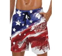 Lzzidou Men's Swim Trunks Quick Dry Hawaiian Board Shorts Lined Beach Shorts with Pockets, Patriotic-usa Flag, M