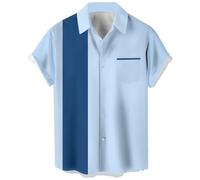 Lzzidou Men's Vintage 1950s Bowling Shirt Retro Short Sleeve Button Down Shirt, Light Blue and Blue, XL