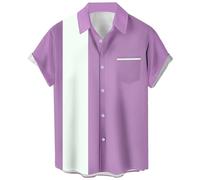 Lzzidou Men's Vintage 1950s Casual Short Sleeve Button Up Contrast Cuban Shirts, Lavender and White, 6XL